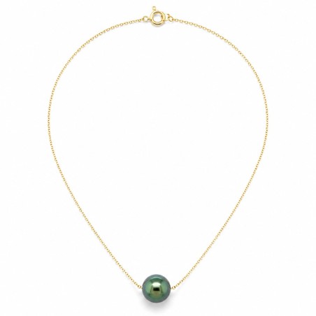18金ゴールドネックレス ピーコックカラー タヒチパール 11/12mm