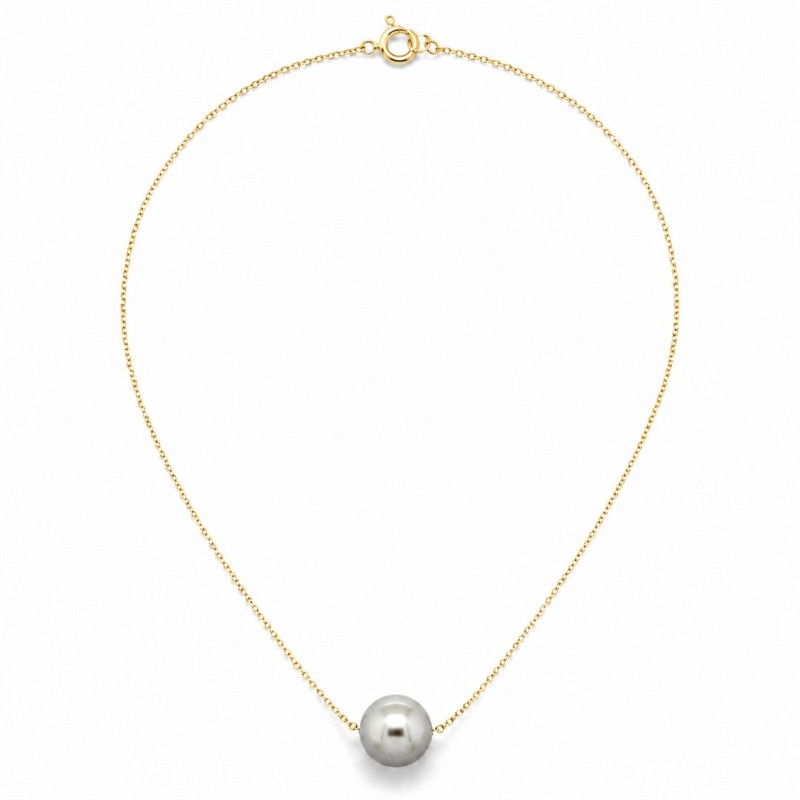 Collana in Oro 18 Carati con Perla di Tahiti Grigia 11/12 mm Collana in Oro 18 Carati con Perla di Tahiti Grigia 11/12 mm