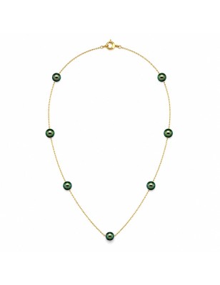 Herenui - Halskette aus 18 Karat Gold mit 7 Tahiti-Perlen in Peacock-Farbe 9–10 mm