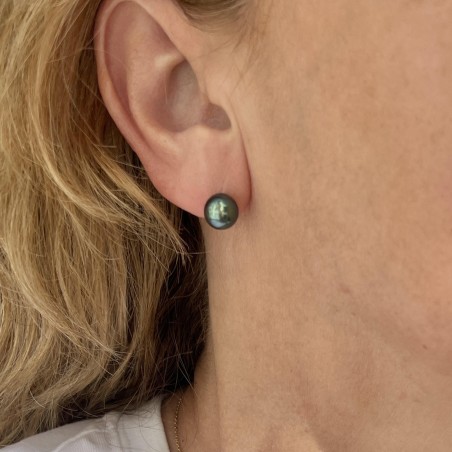 Nina - Boucles d'Oreilles Or 750 Perles Peacock de Tahiti - 8.33mm