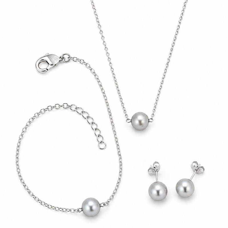 Parure Poerava – Collana, Bracciale e Orecchini con Perle Grigie di Tahiti Parure Poerava – Collana, Bracciale e Orecchini con Perle Grigie di Tahiti