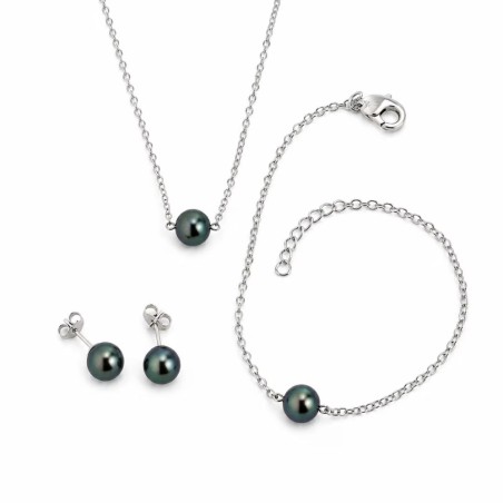 Parure Poerava – Collier, Bracelet & Boucles d'Oreilles en Perles de Tahiti