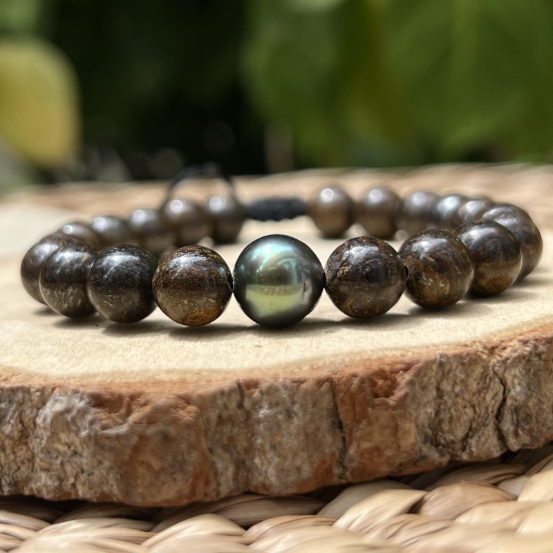 Pulsera de Broncita con Perla de Tahití Azul Verdosa de 9,92 mm Pulsera de Broncita con Perla de Tahití Azul Verdosa de 9,92 mm