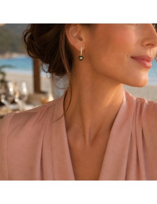 perles de culture de Tahiti en boucles d'oreilles diamants - boucles or perles de Tahiti