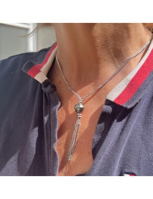 Saori - Collar de plata de ley 925 con perla azul circular