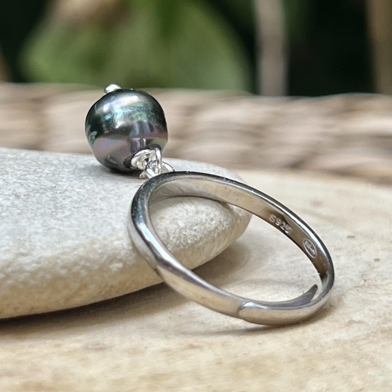 Ori - Anillo de Plata Rodiada con Perla de Tahití de 7,97 mm