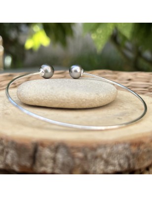 jonc en argent avec des perles de Tahiti - bracelet tahitien avec des perles