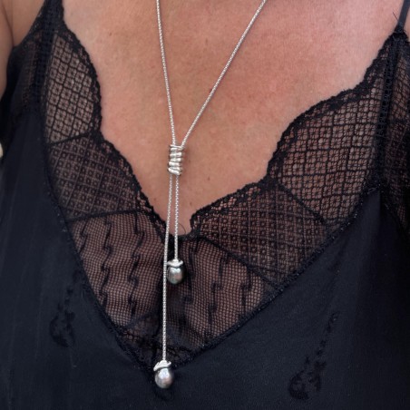 Double - Rhodiniertes Silbercollier Tahiti-Perlen Pfau