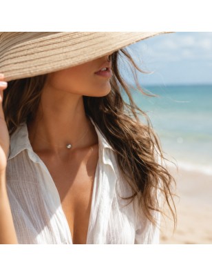 collier femme perle de Tahiti - perle sur fil transparent en collier