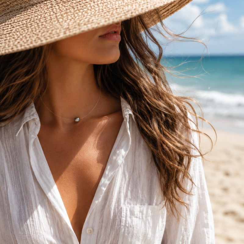Collier Invisible Perle de Tahiti Ronde - Or 18 Carats