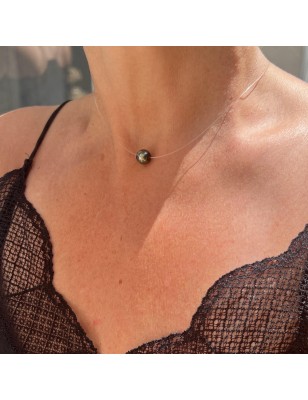collier femme perle de Tahiti - perle sur fil transparent en collier