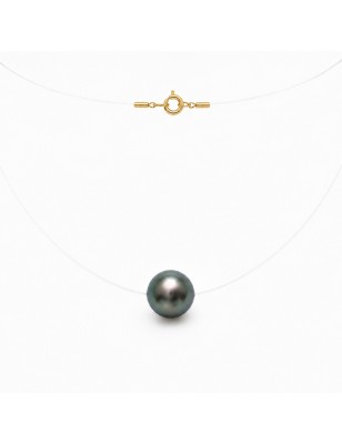 collier femme perle de Tahiti - perle sur fil transparent en collier