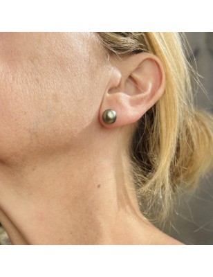 Mahana Ura - Boucles Oreilles Perles de Tahiti Vert Olive