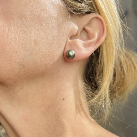 Mahana Ura - Boucles Oreilles Perles de Tahiti Vert Olive