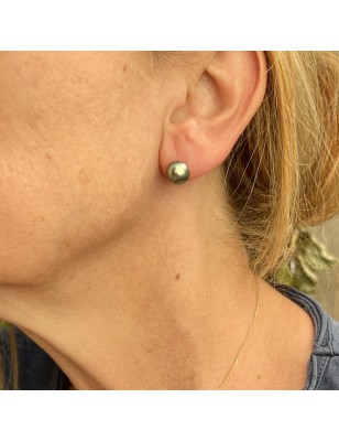 Tiareva - Gold Earrings 750 Pistachio Green Tahitian Pearls