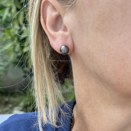 镀铑纯银孔雀茄紫色大溪地珍珠耳环