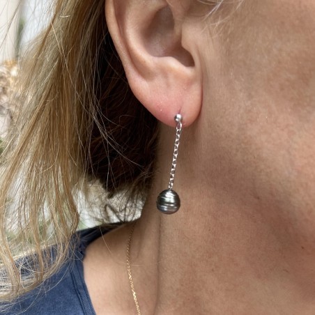 Two Tahitian Pearls in Dangling Earrings