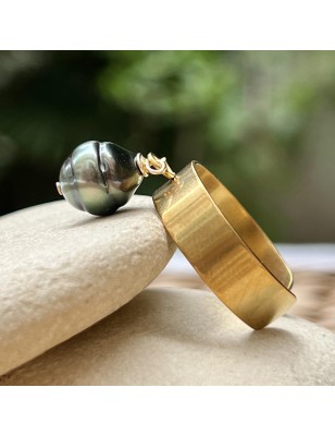 bague dorée perle de culture - bague pampille perle de Tahiti