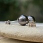 Clous d'Oreilles Argent - Perles de Tahiti Aubergine