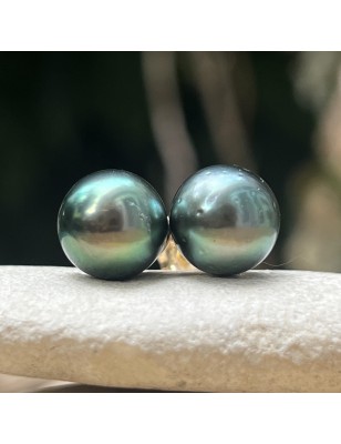 paire de boucles d'oreilles en or et perles de Tahiti pistache prix - petites perles vertes en boucles d'oreille