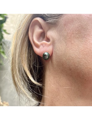 Tiareva - Perles de Tahiti Pistache - Boucles or 750