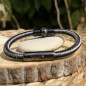 彫刻入りタヒチ黒蝶真珠 メンズブレスレット 10.65mm