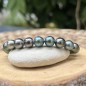 Moerava - Pulsera 21 Perlas de Tahití Ovaladas Pavo Real y Grises